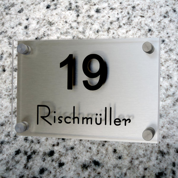 Modernes Türschild/Namensschild a2H mit Hausnummer - Plexiglas/Acrylglas