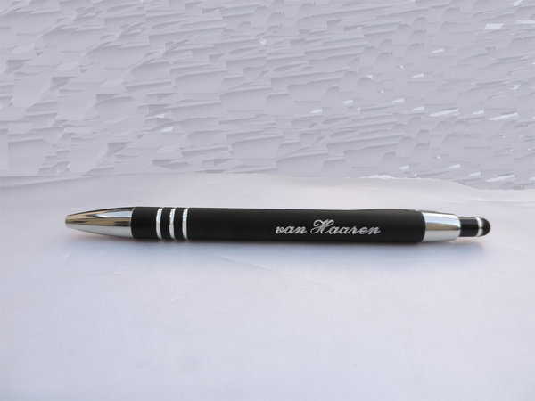 Eleganter Celena Kugelschreiber schwarz Soft-Touchpen für Handy oder Tablet mit Gravur
