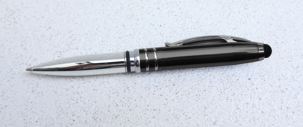 LED – Kugelschreiber schwarz mit LED-Licht und Soft-Touchpen für Handy oder Tablet