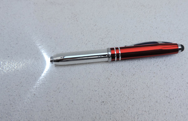 LED – Kugelschreiber rot mit LED-Licht und Soft-Touchpen für Handy oder Tablet