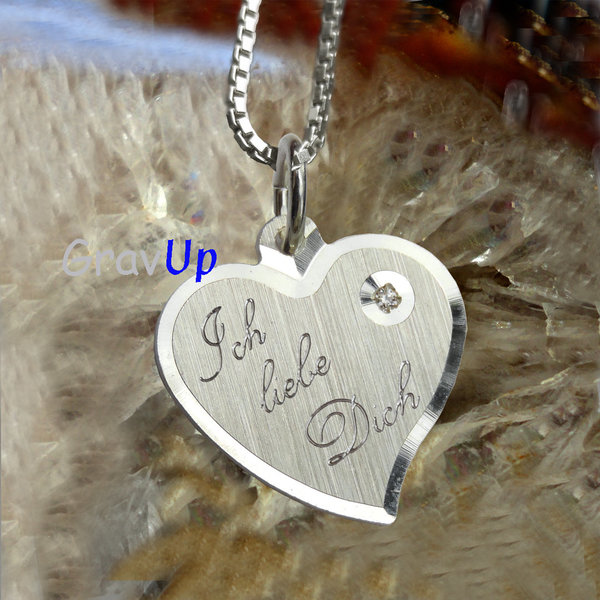 925 Silber Anhänger Herz mit brillant-geschliffener Zirkonia (transparent) + Kette Ich liebe Dich