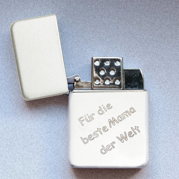 Weisses Laser Gasfeuerzeug mit Gravur :  "Für die beste Mama der Welt" + Gravur