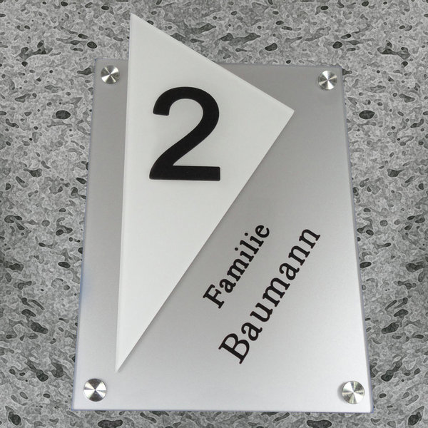 Modernes Türschild/Namensschild D2 mit Hausnummer - Plexiglas/Acrylglas