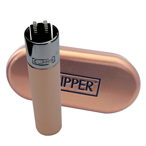 Clipper Metall Gas-Feuerzeug  (Rose-Gold mit chrom Top) mit Gravur