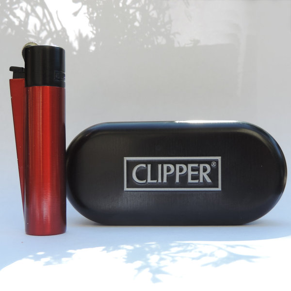 Clipper Metall Gas-Feuerzeug  (Lavarot mit schwarzem Top) mit Gravur