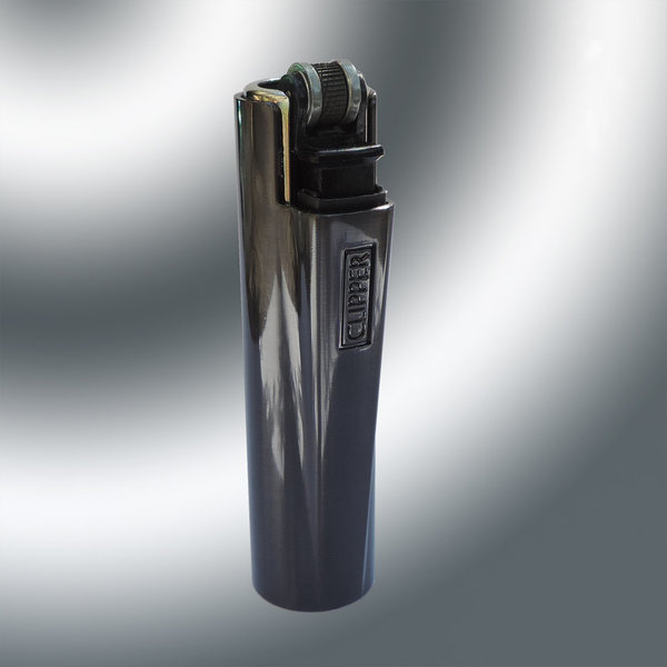 Kleines (6,5 cm) Clipper Micro Gas-Feuerzeug mit metallic grauer Hülle  mit Gravur