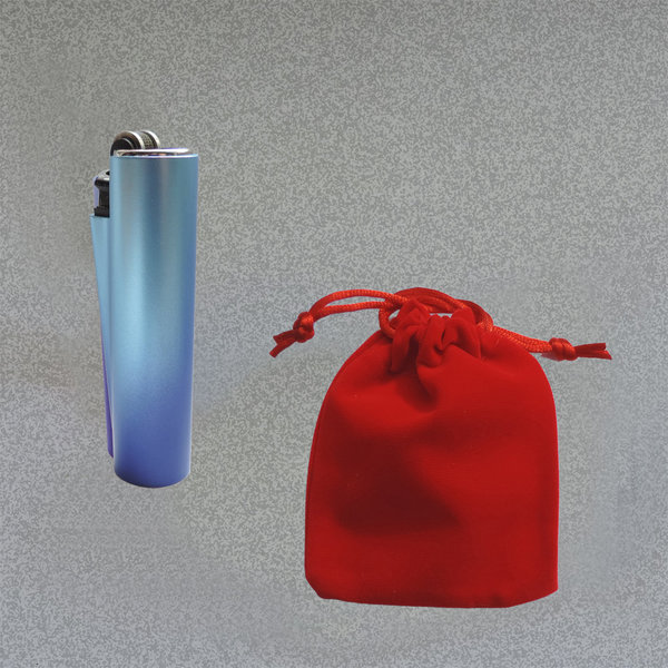 Kleines (6,5 cm) Clipper Micro Gas-Feuerzeug mit violett - blauer Hülle  mit Gravur