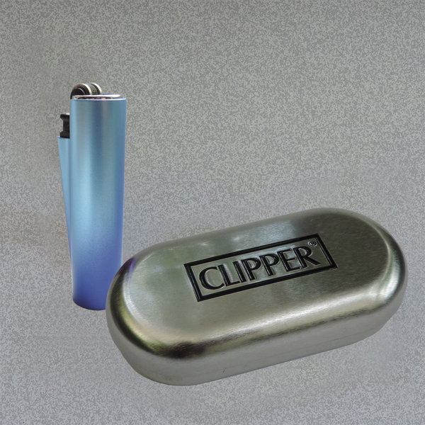 Kleines (6,5 cm) Clipper Micro Gas-Feuerzeug mit violett - blauer Hülle  mit Gravur