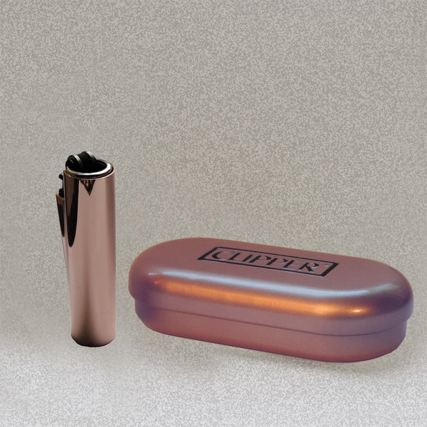 Kleines (6,5 cm) Clipper Micro Gas-Feuerzeug in einer glänzend rosegoldener Hülle mit Gravur