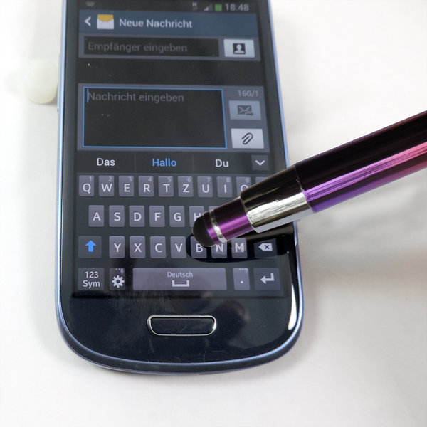 Peppiger Rainbow Kugelschreiber mit LED Licht / Soft-Touchpen für Handy oder Tablet mit Gravur